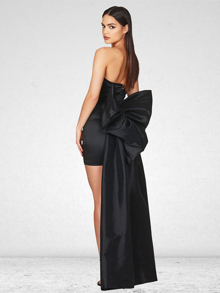 Party Dresses Black Strapless Bows Sleeveless Semi Formal Dress
