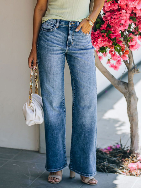 Image of Jeans dritti fondo in cotone casual a vita alta per donna 2024