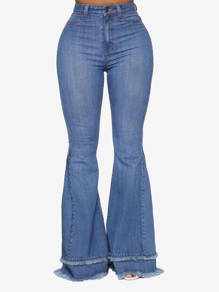 Image of Jeans a zampa da donna Pantaloni a campana in cotone con bordo grezzo 2024