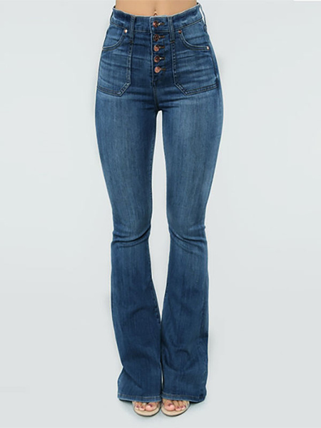 Image of Jeans bootcut da donna Pantaloni svasati primaverili a vita media 2024