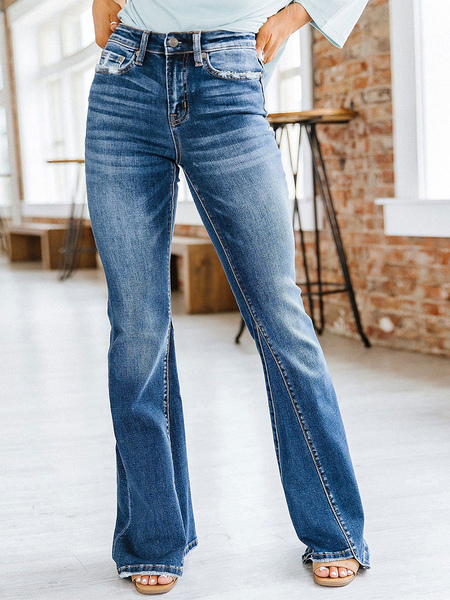 Image of Jeans bootcut a vita alta in cotone con fondo svasato primaverile per donna 2024