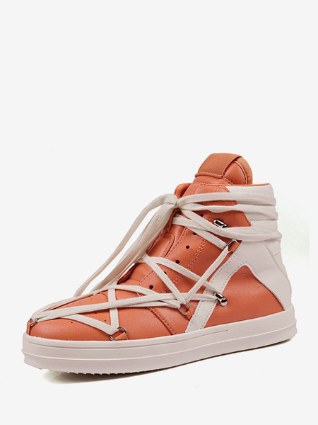 Image of Scarpe uomo sneakers PU Arancione rotondo con blocchi di colore