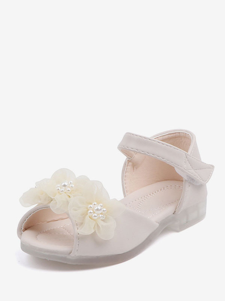 Image of Flower Girl Shoes Scarpe da festa per bambini in pelle PU bianca ecru