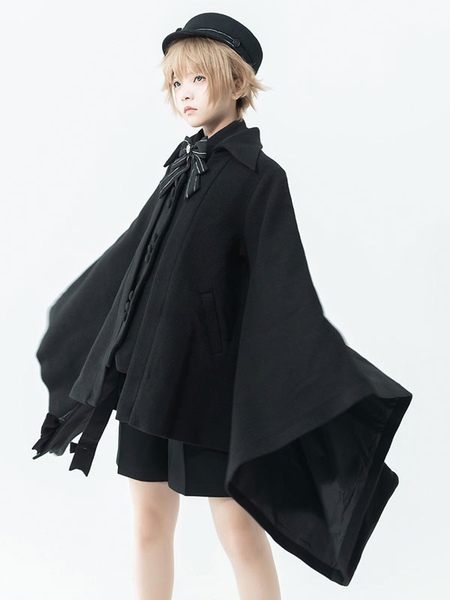 Image of 【Pre-vendita】 Gothic Lolita Ouji Fashion Knight Of Rounds Mantello con orlo a fazzoletto nero