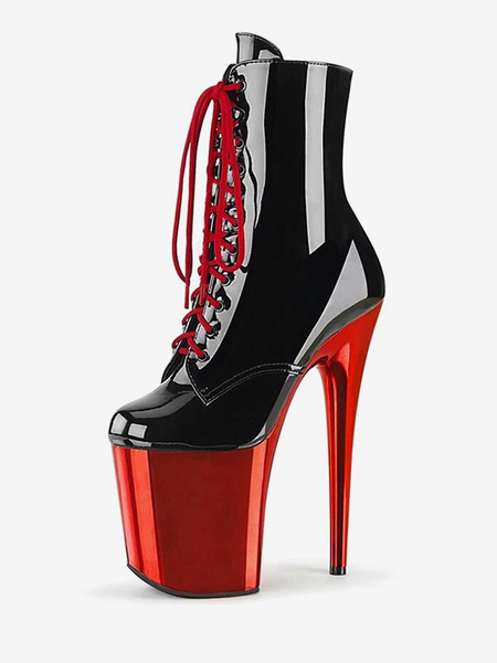 Image of Stivali neri sexy con tacco alto Piattaforma con punta tonda Stringate Sky High Plus Size Pole Dance Shoes