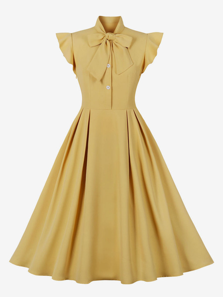 Image of Abito vintage anni &#39;50 Audrey Hepburn Style Blue Bows Swing Dress