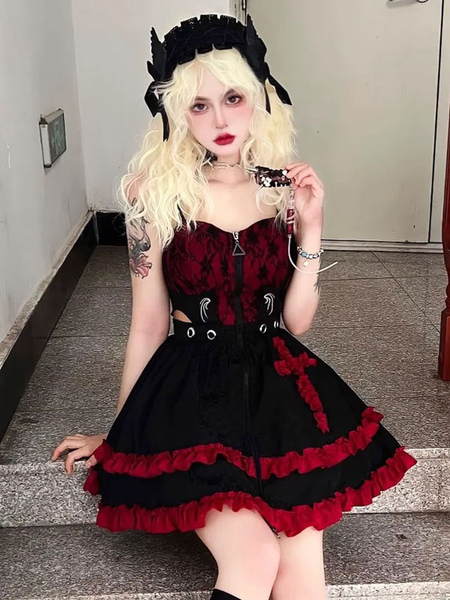 Image of Abiti Gothic Lolita Gonna tutù rivelatrice in pizzo con occhielli