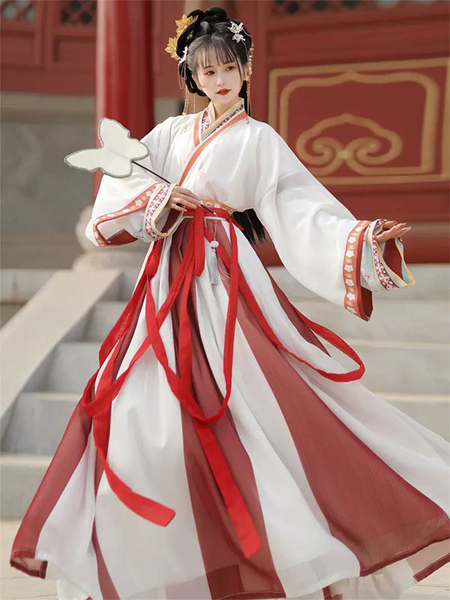 Image of Soprabito con gonna a maniche lunghe con stampa floreale rossa Lolita in stile cinese
