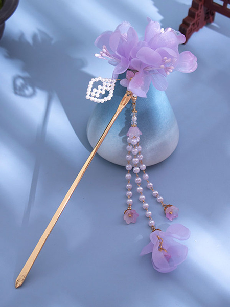 Image of Accessori Lolita in stile cinese Fiori viola Perle Accessorio in metallo Varie