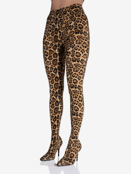 Image of Stivali alti alla coscia con stampa leopardata da donna Tacco a spillo Tessuto elastico