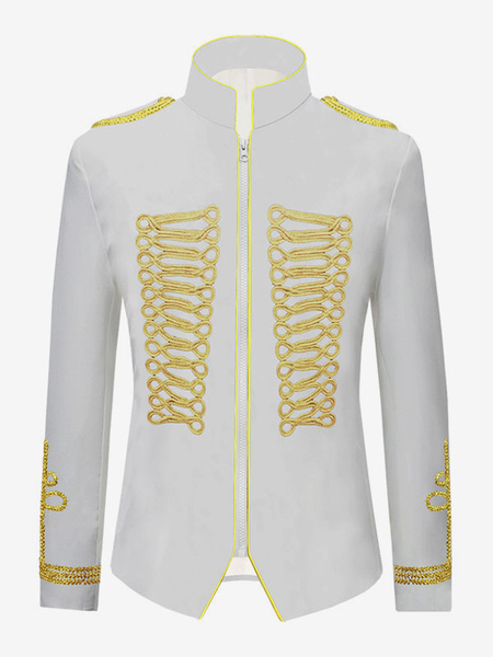 Image of Bianco Vintage Top Royal Maniche Lunghe Poliestere Fibra di Poliestere Soprabito Costumi Retrò Per Uomo