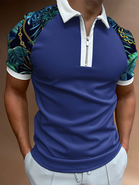 Image of Polo da uomo stampata colletto a punta maniche corte vestibilità regolare blu polo alla moda
