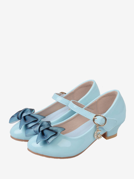 Image of Flower Girl Shoes Light Sky Blue PU Fiocchi in pelle Scarpe da festa per bambini