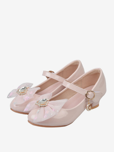 Image of Flower Girl Shoes Scarpe da festa in strass in pelle PU rosa per bambini