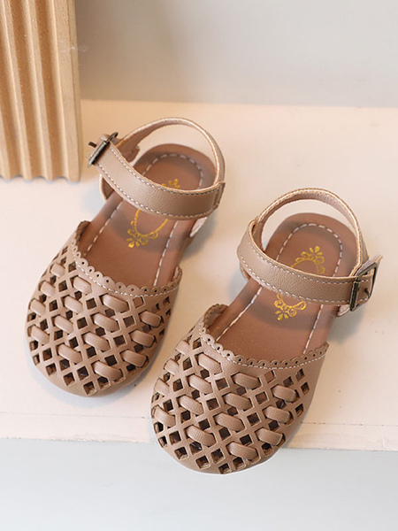 Image of Flower Girl Shoes Scarpe da festa in pelle PU kaki per bambini