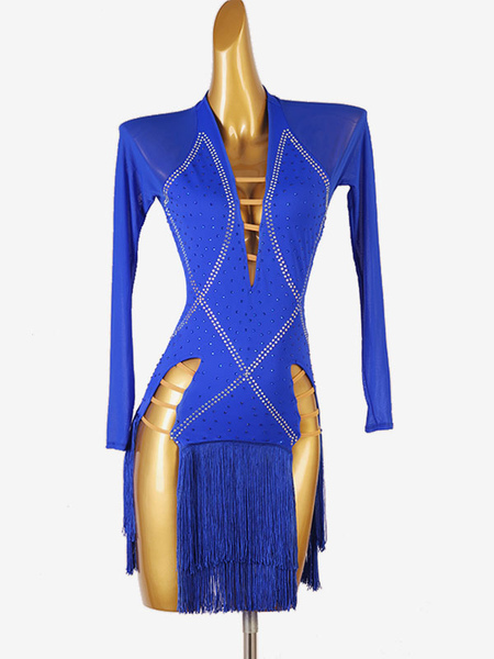 Image of Costume da ballo latino Abito da ballo in lycra spandex da donna blu reale