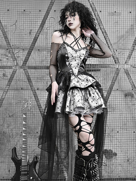 Image of Abiti Gothic Lolita Pizzo Dettagli in metallo Nero
