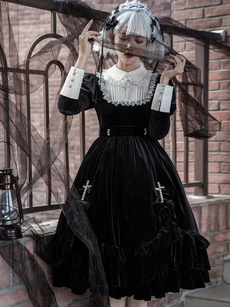Image of Gothic Lolita Abiti Ruffles Pizzo Nero