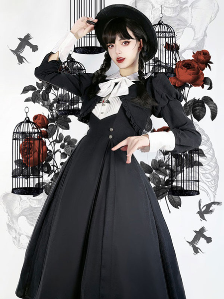 Image of Gothic Lolita Abiti Ruffles Pieghettato Nero