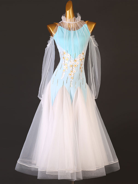 Image of Costumi da ballo da sala Abito da ballo elegante in lycra spandex con collo alto senza schienale e azzurro cielo