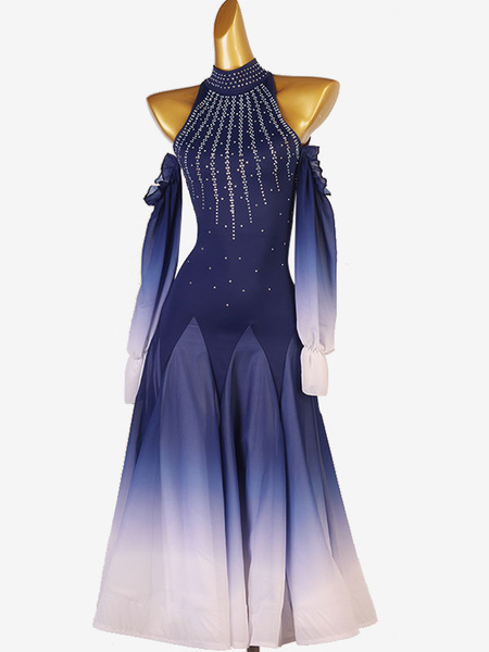 Image of Costumi da ballo da sala Abito da donna elegante in lycra spandex blu scuro Abito da ballo senza schienale