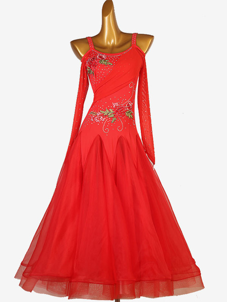 Image of Costumi da ballo da sala Abito da ballo elegante in lycra spandex da donna rosso ture
