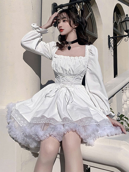 Image of Abiti Gothic Lolita con lacci in pizzo bianco