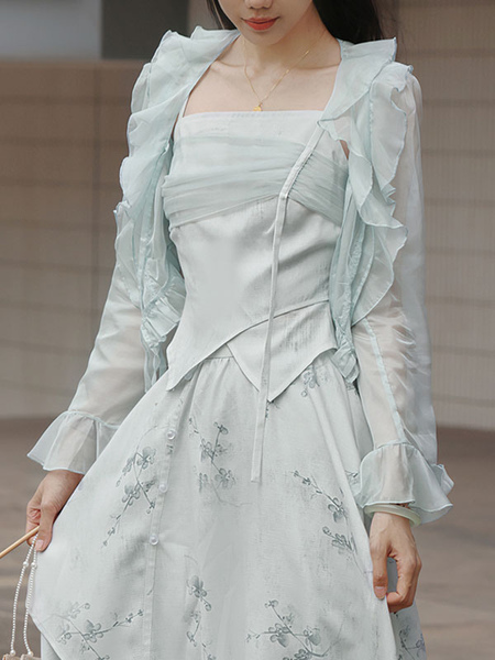 Image of Kimono Lolita camicette maniche lunghe verde pastello Lolita Top Lolita Shirt