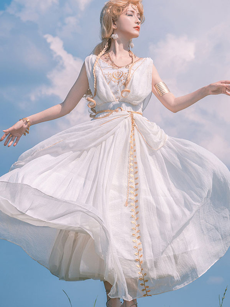 Image of Academic Lolita Outfit Mantello per abito accessorio senza maniche ricamato bianco