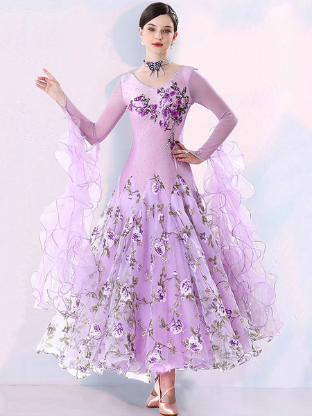 Image of Costumi da ballo da sala Abito da ballo elegante in lycra spandex da donna color lavanda
