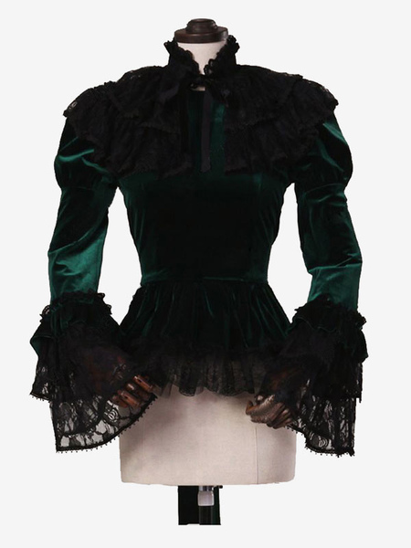 Image of Costumi retrò verde scuro Camicia in poliestere con fiocchi Abito da ballo per feste in costume da Maria Antonietta con top reale da donna