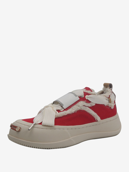Image of Sneakers da donna Scarpe da ginnastica Scarpe casual in tela rossa Punta tonda bassa (1-2 &quot;).