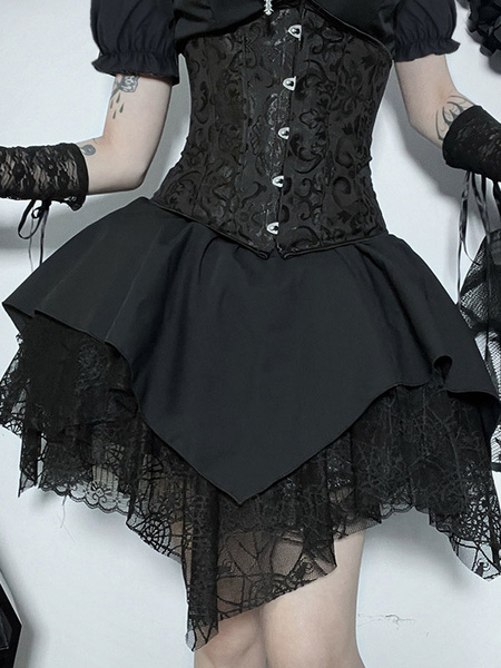 Image of Black Gothic Lolita SK Gonne Lolita in pizzo con volant