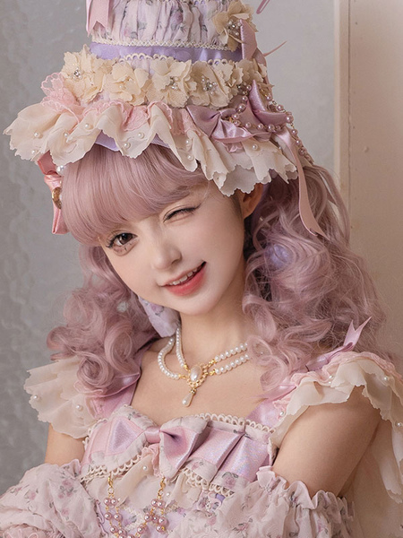 Image of Parrucca Sweet Lolita Fibra lunga resistente al calore Rosa Accessori Lolita