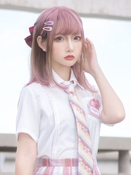 Image of Parrucche Harajuku Fashion Lolita Fibra corta resistente al calore Accessori Lolita rosa chiaro