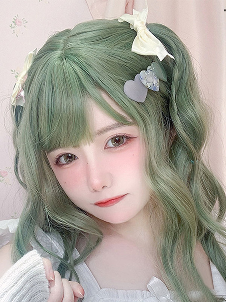 Image of Parrucca Harajuku Fashion Lolita Accessori Lolita in fibra verde media resistente al calore