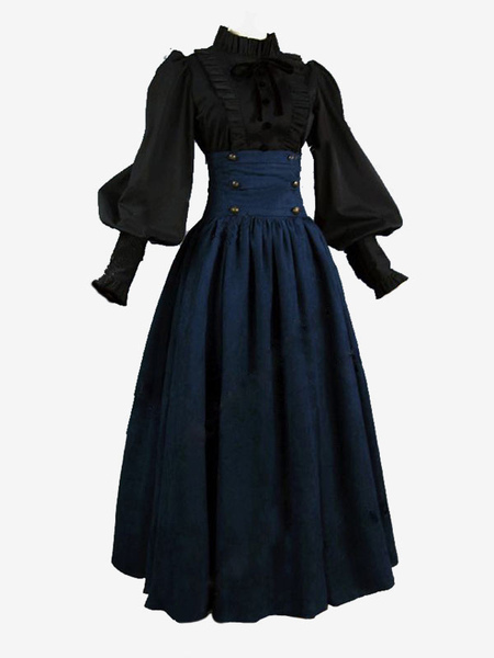 Image of Costumi retrò neri Costume da Maria Antonietta da donna con volant in poliestere con gonna e top costume reale del XVIII secolo
