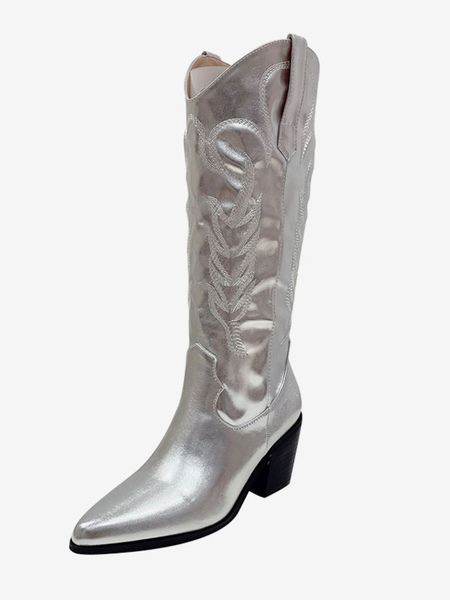 Image of Stivali da cowboy argento Stivali al ginocchio con punta a punta