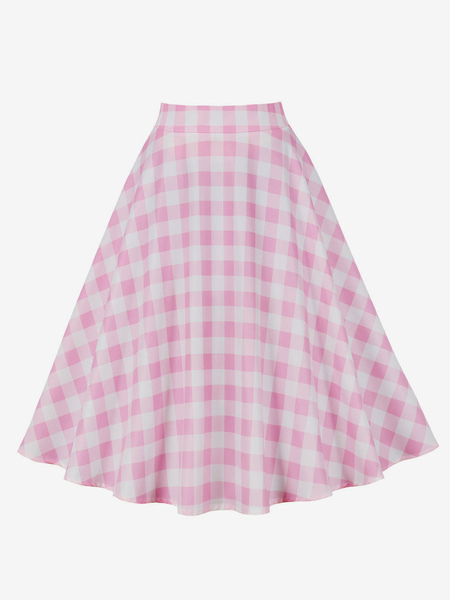 Image of Barbie Pink Gingham Skirt Plaid Lunghezza a metà polpaccio Pantaloni da donna