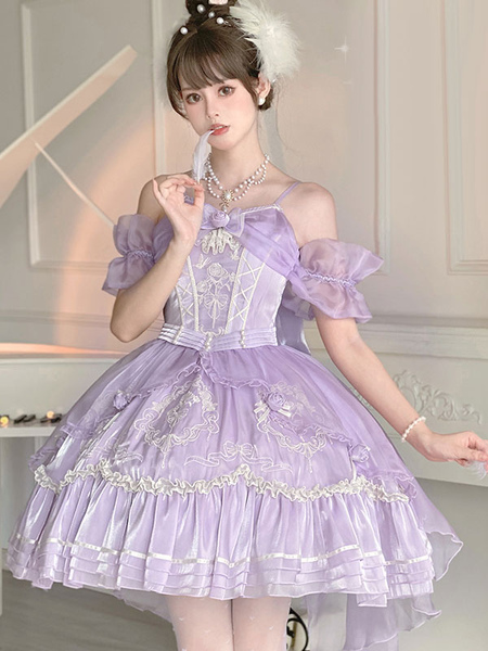 Image of Abito Sweet Lolita JSK Gonne in maglia Lolita rosa fucsia ricamate