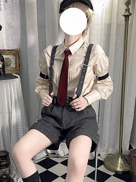 Image of Steampunk Lolita veste pantaloni grigi senza maniche gilet uniforme universitario