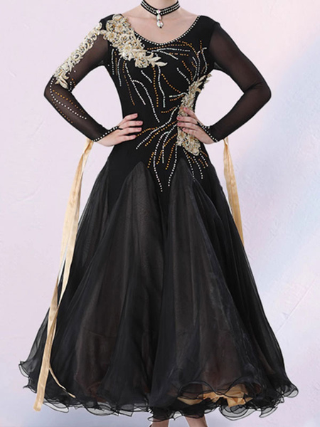 Image of Costumi da ballo da sala Abito da ballo elegante in lycra spandex da donna nero