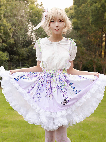 Image of Gonne Lolita Sweet Lolita SK con stampa floreale e volant lilla