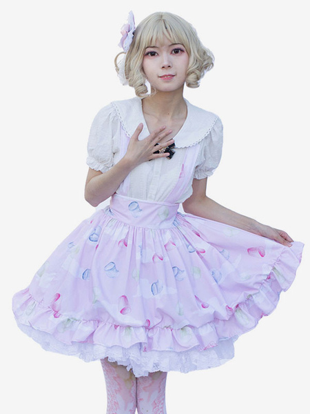 Image of Gonne Lolita Harajuku Fashion Lolita SK con stampa floreale morbide volant rosa
