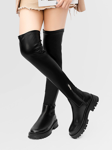 Image of Stivali elastici neri Stivali da donna con punta tonda sopra il ginocchio