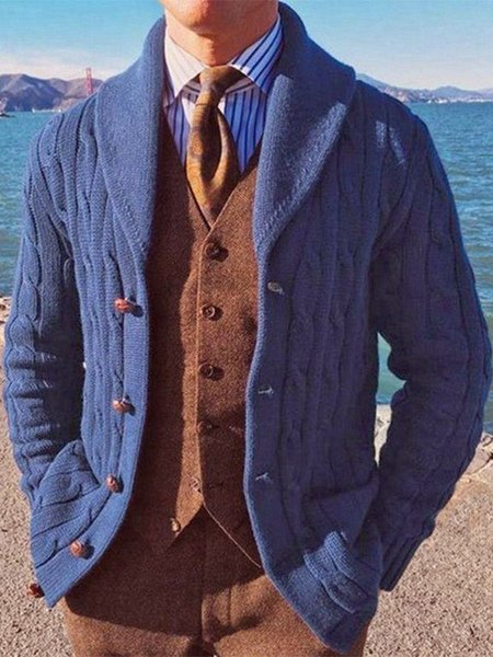 Image of Abbigliamento da uomo Cardigan da uomo Maglioni da uomo Cardigan da uomo Lounge maniche lunghe Blu Blu Comodo