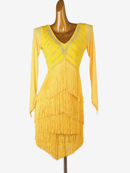 Image of Abiti da ballo latino Costume da ballo elegante in lycra spandex da donna giallo