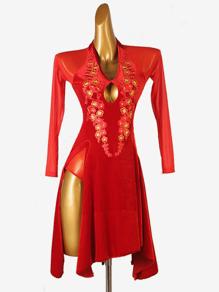 Image of Abiti da ballo latino Costume da ballo in lycra spandex da donna rosso