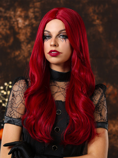 Image of Parrucche a strati rossi Parrucca lunga riccia da donna di Halloween in maschera