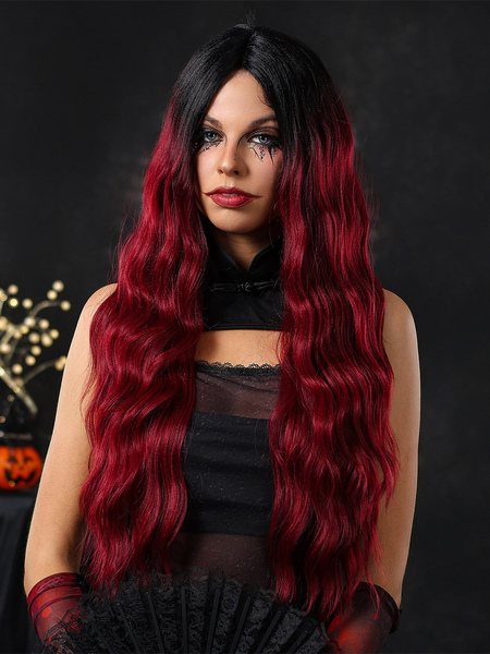 Image of Parrucca Rosso Ember Parrucche da donna con capelli ricci lunghi con evidenziazione